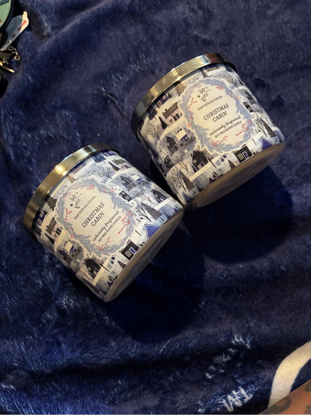 Bath & Body Works Christmas Cabin Candle - Blue and White Winter Village